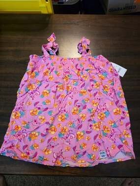Disney Stitch Ohana Floral Print Smocked Tie Strap Top